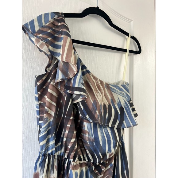Banana Republic One Shoulder Ruffle Midi Summer Dress Abstract Pattern Size 2 - Picture 2 of 9
